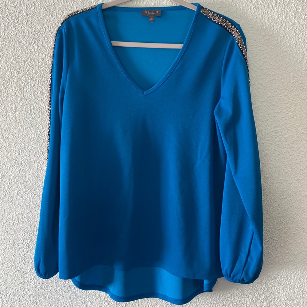 The Limited Collection Blue Beaded Sleeve Blouse
